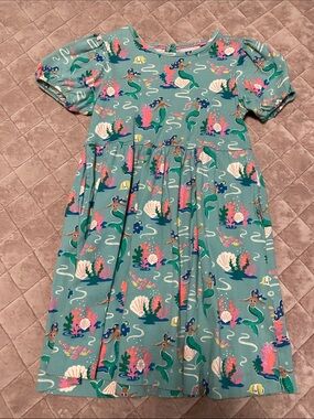 Mini Boden Teal Mermaid Print Girls Dress with Pink & Green Accents